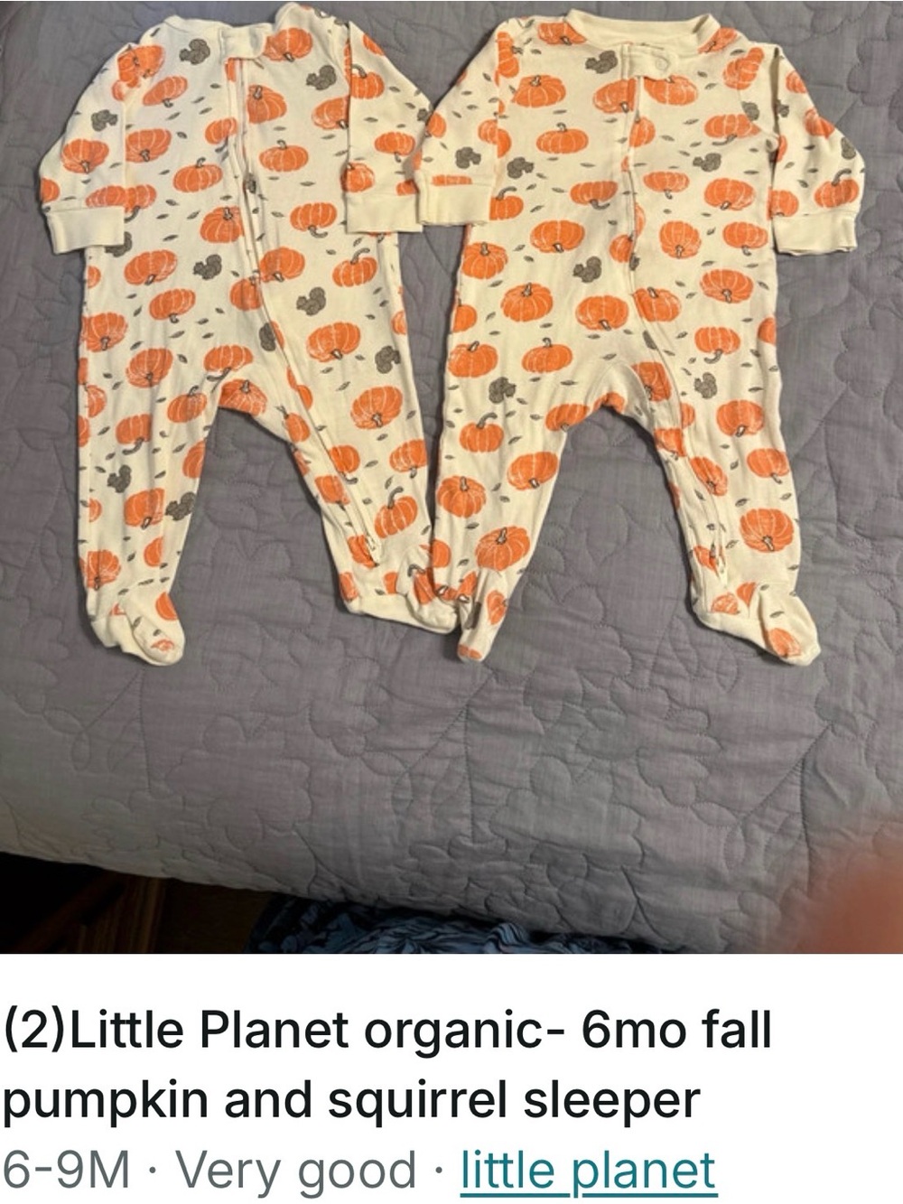 Little Planet Organic Pumpkin Print Footed One-Piece - White & Orange